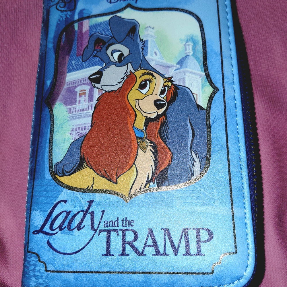 Disney Loungfly Lady and the Tramp Blue Wallet Zip Closure NEW - Picture 2 of 3